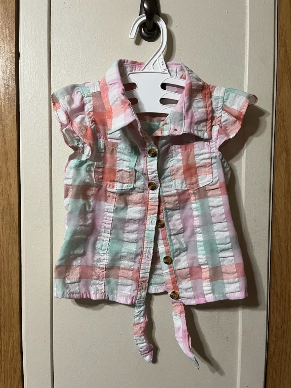 Girls' Pastel Plaid Tie-Front Shirt - Pink & Mint